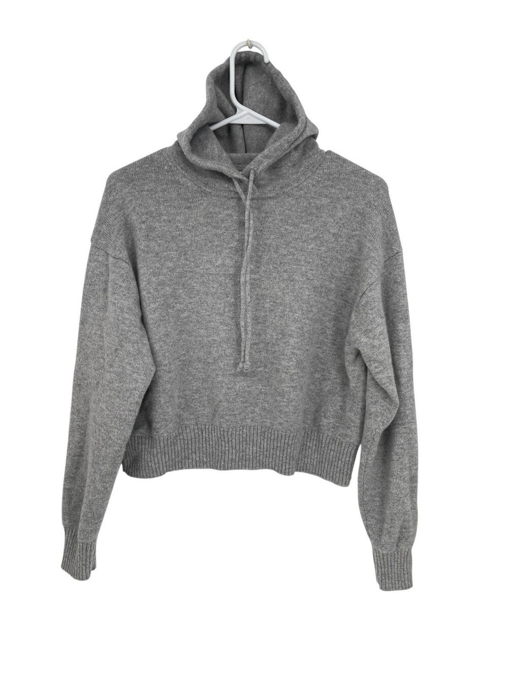 Athleta Alpine Merino Wool Cashmere Cropped Hoodie Pullover Sweater Gray Size XS